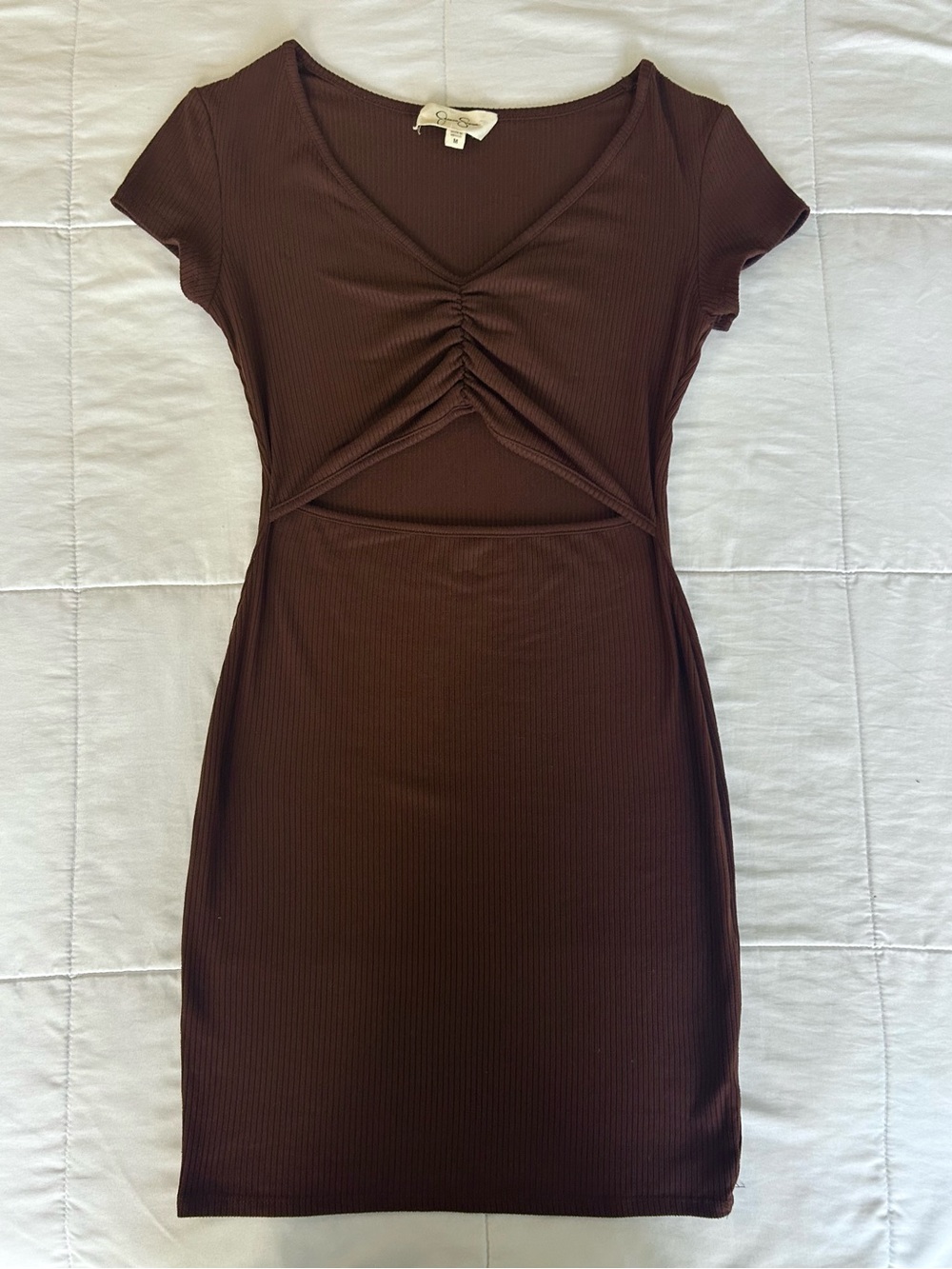 Jessica Simpson Brown Ruched Cutout Mini Dress